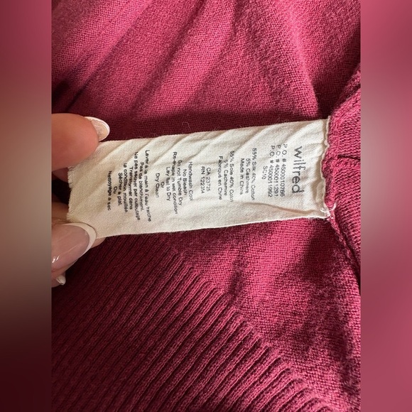 Wilfred Aritzia silk cashmere blend open cardigan medium wine red pockets - Picture 6 of 10